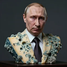 bust of vladimir putin full of holes made of blue cheese with holes, mold, trypophobia, horror, creepy, agony, hyper - detailed