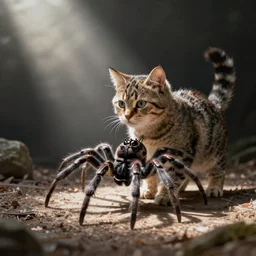 a cat transforming into a spider