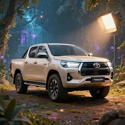 toyota hilux, magical environment, unreal 5, hyperrealistic, realistic, photorealistic, dynamic lighting, highly detailed, cinematic landscape, studio landscape, studio lighting