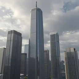 skyscrapers, daylight, cloudy, small birds in a distance, artstation, digital art, ultra detailed