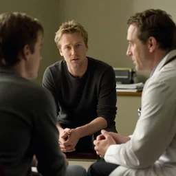 scene from a movie by Michael Bay, Michael Fassbender as a therapist listening to his patient Michael Fassbender talk about his dreams