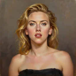a very beautiful oil painting of scarlett johansson, very aesthetic and attractive, trending on artstation