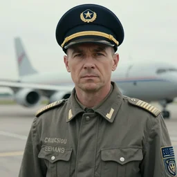 a cinematic portrait of a russian pilot