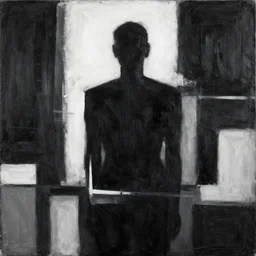 a solemn simulacrum, abstract black and white painting, masterpiece