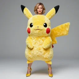 elegant woman dressed up as pikachu, art photo by Annie Liebovitz and Alphonse Mucha