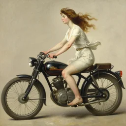 john william godward, sir lawrence alma - tadema, woman on a motorcycle