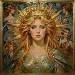 stunning, breathtaking, awe-inspiring award-winning concept art nouveau painting of attractive Dolly Parton as the goddess of the sun, with anxious, piercing eyes, by Alphonse Mucha, Michael Whelan, William Adolphe Bouguereau, John Williams Waterhouse, and Donato Giancola, cyberpunk, extremely moody lighting, 8K