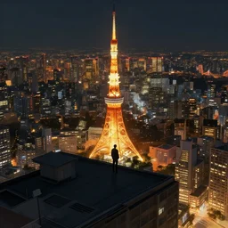 solitude on a rooftop of tokyo, intricate, elegant, glowing lights, highly detailed, digital painting, artstation, concept art, smooth, sharp focus, illustration, loneliness, great space, greg rutkowski, 8 k, very high resolution, processing, extremely hyperdetailed