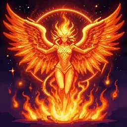 the ophanim of fire, pixel art study, stunning
