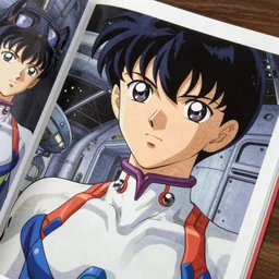 Cinestill 800t, 8K, highly detailed, moebius seinen manga 3/4 closeup portrait, clear eyes, focus on art nouveau jump suit, tilt shift moebius background: famous moebius anime remake, space station scene