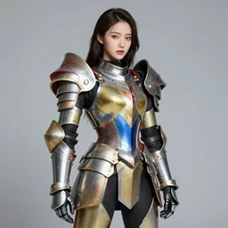 studio portrait of lee ji - eun as colorful divine mech templar knight, absurdly beautiful, elegant, sexy, surreal detailed facial by peter mohrbacher, vincent van gogh, intricate lines, clear focus, vivid colors, matte, octopath voyager, final fantasy, unreal engine, global illumination, radiant light, during a blood moon