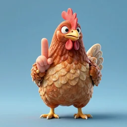 a chicken with fingers defending his chicken fingers, 3d render, octane, realistic lighting