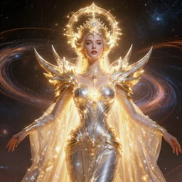 portrait of the powerful empress of the solar system in the style of anna dittmann and in the style of michael whelan. glowing, ornate and intricate, stunning, dynamic lighting, ultrafine and hyperdetailed.