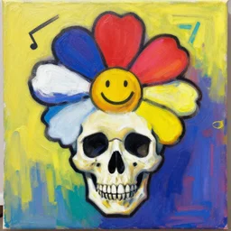 a beautiful painting little skull flower, by jean michel basquiat andy warhol painting, lumion render