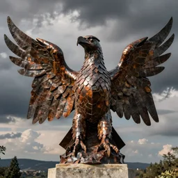 Eagle statue, in the style of Stanisław Szukalski, iron cracked, exquisite details