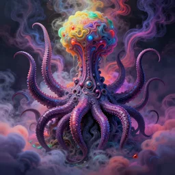 tentacles coming out of colorful liquid smoke and neon clouds,, dmt, psilocybin, lsd, detailed, intricate, elegant, highly detailed, digital painting, artstation, concept art, smooth, sharp focus, illustration, art by hana yata, and artem demura and beeple, octane render, unreal engine, 8 k