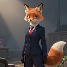 concept art of a female anthropomorphic fox lawyer for animated Disney movie