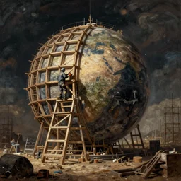 construction worker building the universe by Rembrandt