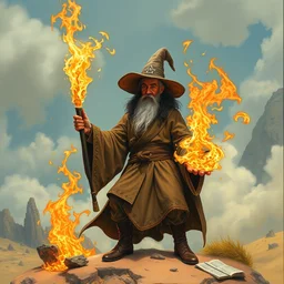frank zappa as a wizard. casting fire magic. vast landscape by chiara bautista and karl kopinski and kim jung giu and weta studio, and lucasfilm and jesper ejsing and norman rockwell greg rutkowski frank frazzeta