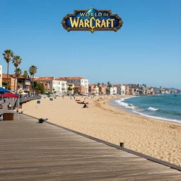 4 k wallpaper, sharp clarity, venice beach from world of warcraft, highly detailed, venice california boardwalk, ultra clear, focus on fidelity, masterpiece, landscape painting, los angeles, accurate depiction of la coast, concept art, wow loading screen art