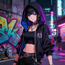 cyberpunk anime girl in hoodie, grafity, neonpunk, alita, arcane, fortiche, action, tokyo street, detail, good face, pose model, concept art, in style of yoji shinkawa, pan ren wei, col price, atey ghailan, by greg rutkowski, aesthetic