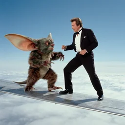 William Shatner fighting a gremlin on the wing of a Convair 240, still from The Twilight Zone