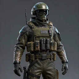 a soldier wearing a nbc suit, atompunk style, 3 d render, octane, ray tracing, ultra high detail, photorealistic, 8 k