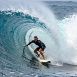 close up side view of a surfer, surfing inside the tube of a very large wave that's about to collapse. highly detailed, professional high quality 4 k, action shot, dramatic lighting
