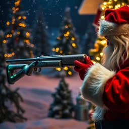 a shotgun designed by santa's elves, wide shot, lightbox,