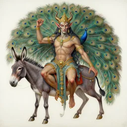 painting of a beautiful rendition of the mythical adramelech, fabulous demon with, with the features of a person, a donkey, and a peacock 🦚, illustration, artistic, colorful, hyper detailed, in the style of greg rutkowski,