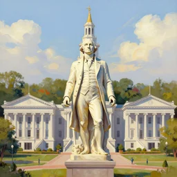 a statue of george washington in front of a religious temple modeled after old american government buildings. a place of worship for people who worship the founding father. s artistic painterly by greg rutkowski and trending on artstation, favorites on deviantart