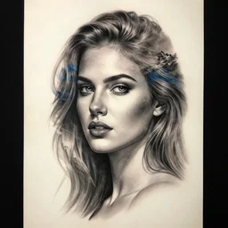 hyper realism tattoo sketch of a beautiful woman face double exposure effect with beautiful mountain scenery, in the style of matteo pasqualin, amazing detail, sharp, faded