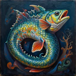 leviathan sea monsterby pablo picasso, oil on canvas, hdr, high detail, photo realistic, hyperrealism, matte finish, high contrast, 3 d depth, centered, intricate high detail fish scales, masterpiece, vivid and vibrant colors, enhanced light effect, enhanced eye detail, artstationhd