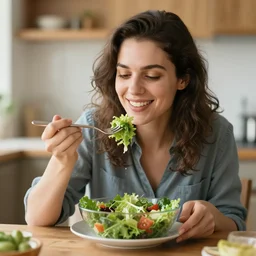 stock photo of woman eating salad