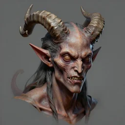 a painting of a demon with horns and horns on his head, a character portrait by gerald brom, zbrush central contest winner, fantasy art, polycount, grotesque, artstation hq
