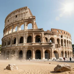 a new art style that mixes futurism and impressionism uses sand and lens flare to portray the colosseum