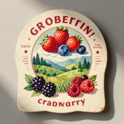vintage food label for berries. strawberries, blueberries, blackberries, raspberries, cranberries. can