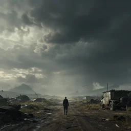 a post apocalyptic, dramatic lighting, cinematic, establishing shot, extremly high detail, photorealistic, cinematic lighting, artstation, style by greg rutkowsky, distance, centered, hd, hq, high resolution, high detail, 4 k, 8 k