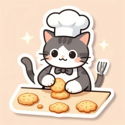 cat wearing chefs hat making biscuits sticker