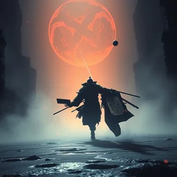 wide angle of a warrior running after a monk : 6 character design : 2 midnight, illusion, stunning, breathtaking, majestic, asian fantasy, digital render, line art, unreal engine, de - noise, 8 k, volumetric lighting, symmetrical, pronounced features, detailed contrast, scattered mist, glow 3 d alejandro alvarez alena aenami