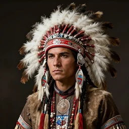 native american warrior, young, male, headdress, handsome, intricate, masterpiece, dramatic lighting, semi-realistic, sharp, digital art, art by greg rutkowski and valentina remenar