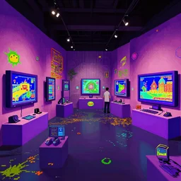 wacky virtual art museum in a 9 0 s video game, net art, ps 1 graphics, ps 2 screenshot, hd, intricate, detailed