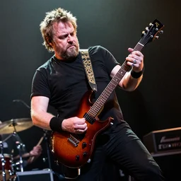 dr brian cox thrashing his electric guitar on stage
