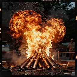 kodak portra 4 0 0, wetplate, 8 k, shot of a highly detailed jesus gun rack explosion accident osmium copper oxygen rich fire