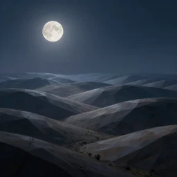 midnight by moonlight in the low - polygon hills, the distant hills are polygons, diffuse lighting, intricate, surrealism!!!!, highly detailed, lifelike, photorealistic, digital painting, artstation, surrealist, concept art, smooth, sharp focus, by greg rutkowski, chris tulloch mccabe, valentina remenar and asher duran,