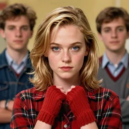 portrait of beautiful young tilda swinton as john bender from the breakfast club, wearing a red plaid shirt and fingerless gloves, digital art by eugene de blaas, ross tran, and nasreddine dinet, vibrant color scheme, intricately detailed, in the style of romanticism, cinematic, artstation, greg rutkowski