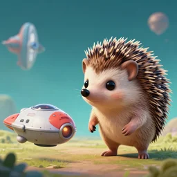 alien hedgehog next to spaceship