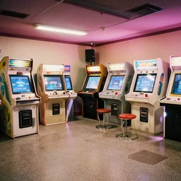 beautiful fuzzy phonecamera photograph of an empty liminal 9 0 s arcade