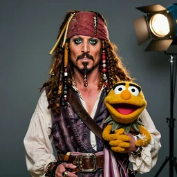 studio portrait still of muppet!!!!! captain jack sparrow!!!!!! as a muppet muppet as a muppet, 8 k, studio lighting, key light,