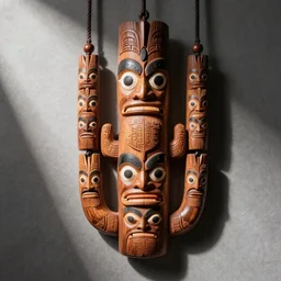 wood carved jewelry inspired by the Haida Gwaii totems, high detail, product photo